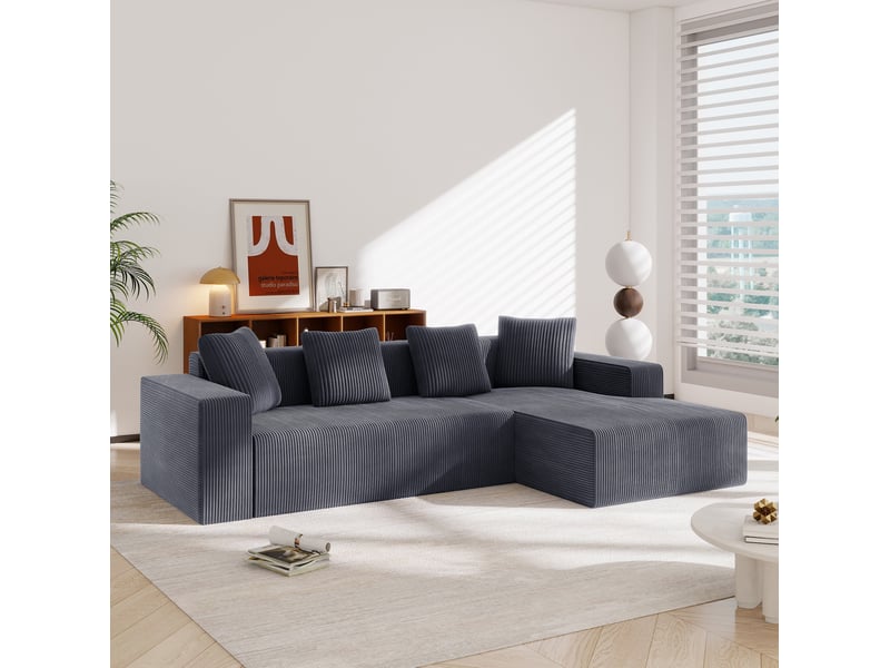  Canapé modulable 261x146x65 cm avec méridienne coloris gris  - Conforama C