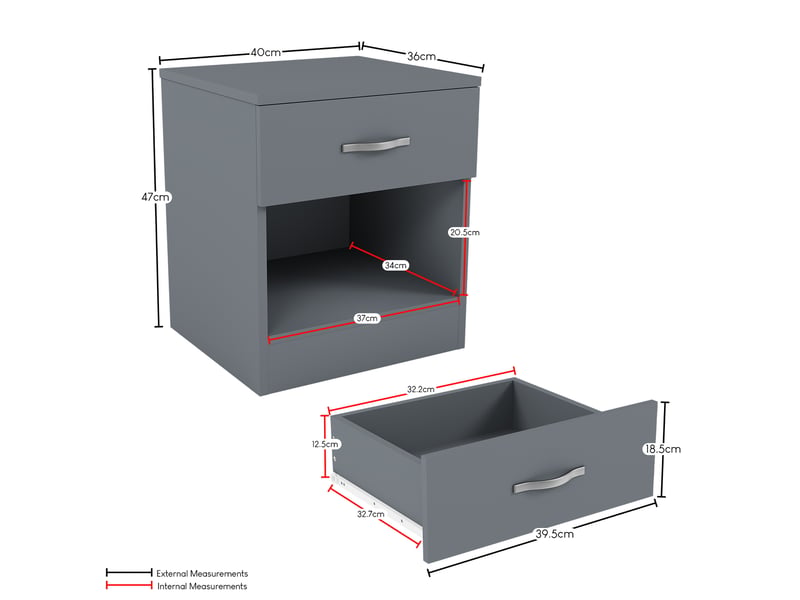 Table de chevet riano, commode de nuit, chambre, 47x40x36cm, set de 2, 1 tiroir, gris 3332393 - Conforama D