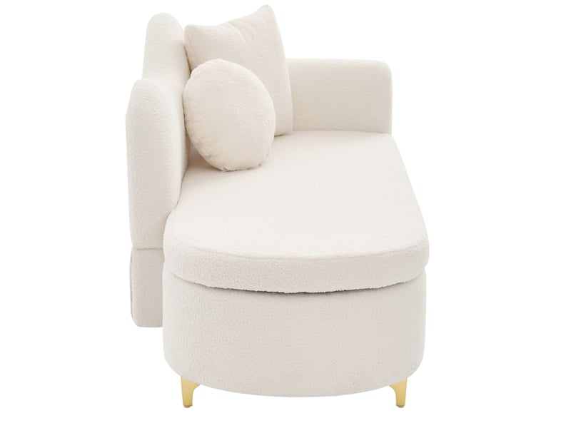  Méridienne fixe avec rangement 134x64x70 cm tissu effet peau lainée beige clair  - Conforama D