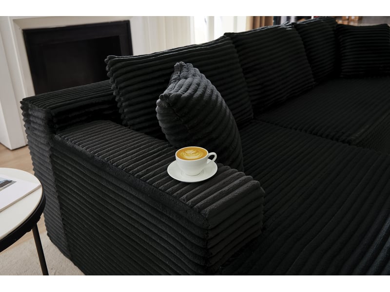 Canapé modulable noir canapé d'angle avec méridienne tissu et mousse pour salon moderne - Conforama E