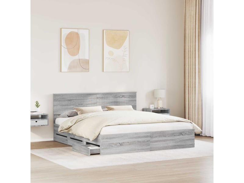  Lit double- lit adulte -  cadre de lit gris sonoma 180 x 200 cm bois ingénierie  - Conforama B