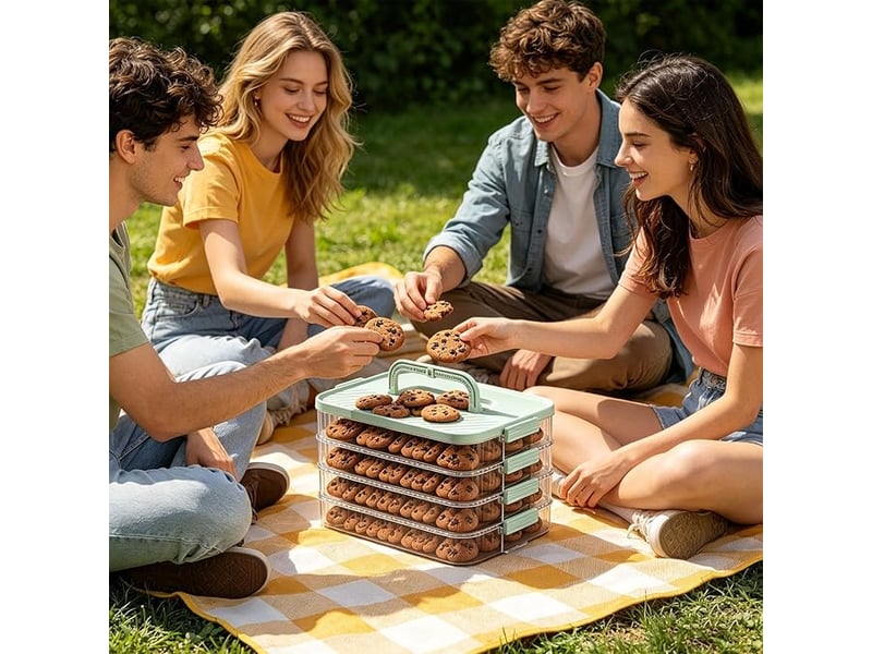  Conteneur de transport à desserts boîte alimentaire empilable avec poignée,récipient de conservation pour cookies pour maison  - Conforama B