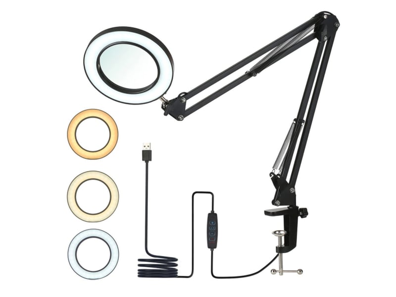  Lampe de bureau led clip 48 led 360° noir rechargeable usb 3 températures 300040006000k  - Conforama A