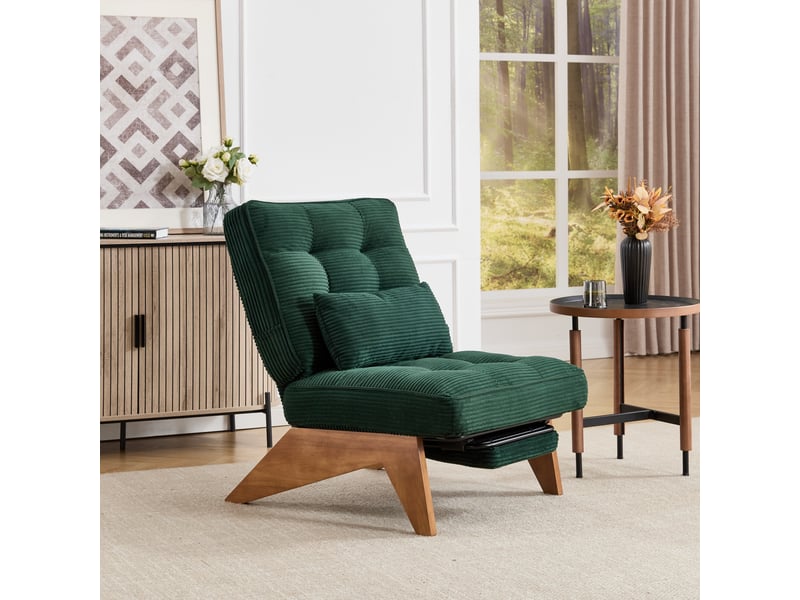  Fauteuil de relaxation réglable avec repose-pieds en velours côtelé vert émeraude Fay Lum - Conforama E