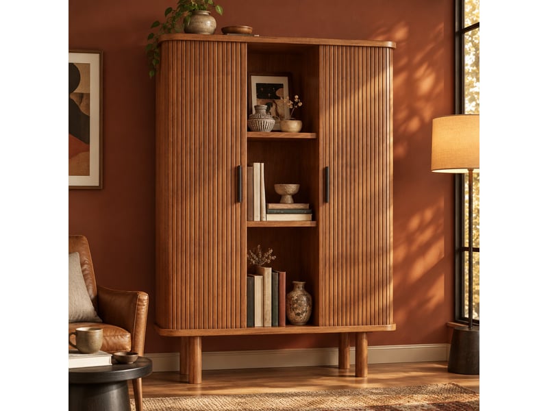  Buffet haut 110x40x160 cm à portes tambour marron foncé  - Conforama E