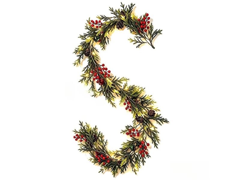  Guirlande de noël artificielle 1,8 m avec baies, vigne décorative pour porte, cheminée, fenêtre, plafond intérieur extérieur, avec guirlande lumineuse  - Conforama A