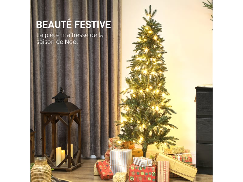 Sapin de noël artificiel 150 cm, arbre de noël slim avec 150 lumières 8 modes d'éclairage 431 branches articulées, vert  - Conforama D