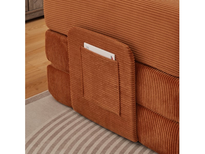  Canapé droit convertible 3 places en velours côtelé marron, 2 coussins, structure acier chromé, confort quotidien et nuit  - Conforama D