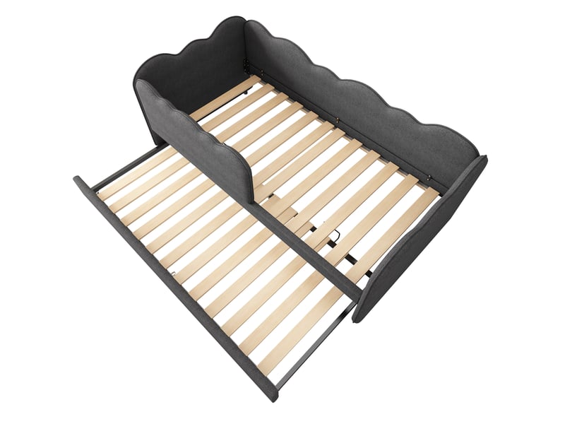 Lit enfant gigogne 90 x 190 cm forme de nuage unique et design en forme de l gain de place lin gris sans matelas - Conforama E