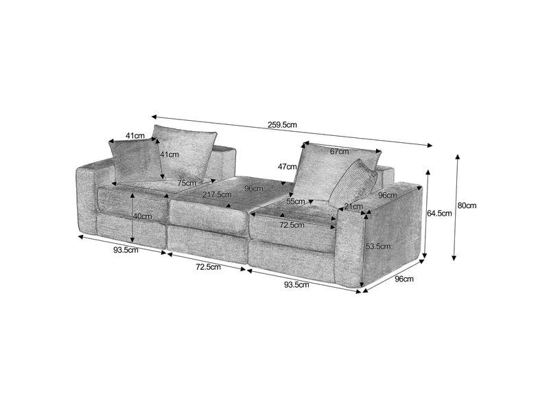  Canapé modulaire 3 places 259.5x96x80 cm blanc, socle antidérapant  - Conforama C