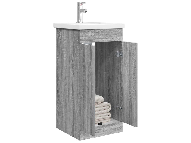 Meuble salle de bain avec évier, meuble de rangement sonoma gris shl3758 - Conforama C