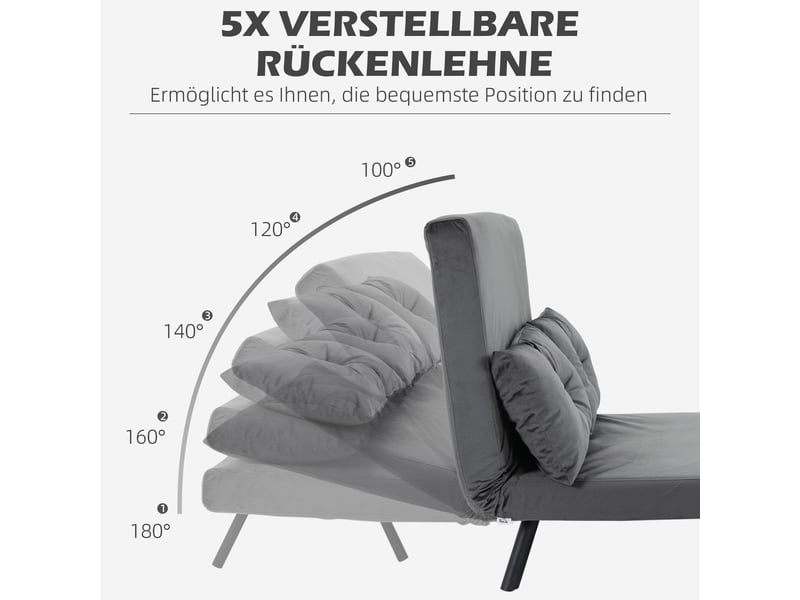  Canapé convertible, canapé-lit : avec rangement, gris foncé, 102 x 73 x 81 cm, en velours  - Conforama E