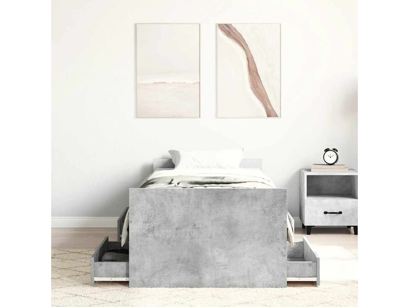  Lit simple- lit adulte -  cadre de lit sans matelas gris béton 100x200 cm  - Conforama C
