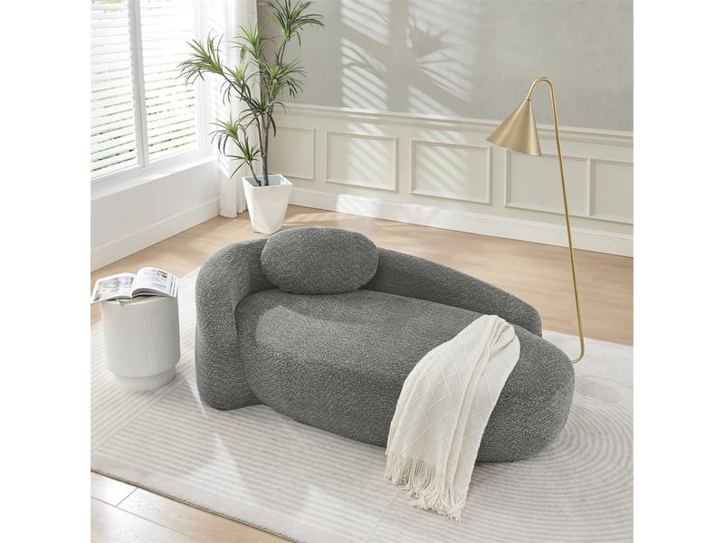  Canapé méridienne tissu bouclette - 170x96x62cm - banquette lounge arrondie avec coussin mousse haute densité - gris foncé  - Conforama D