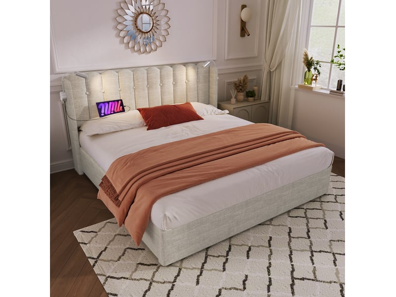 Lit coffre 160x200 avec liseuses, usb et matelas inclus evryae - Conforama C
