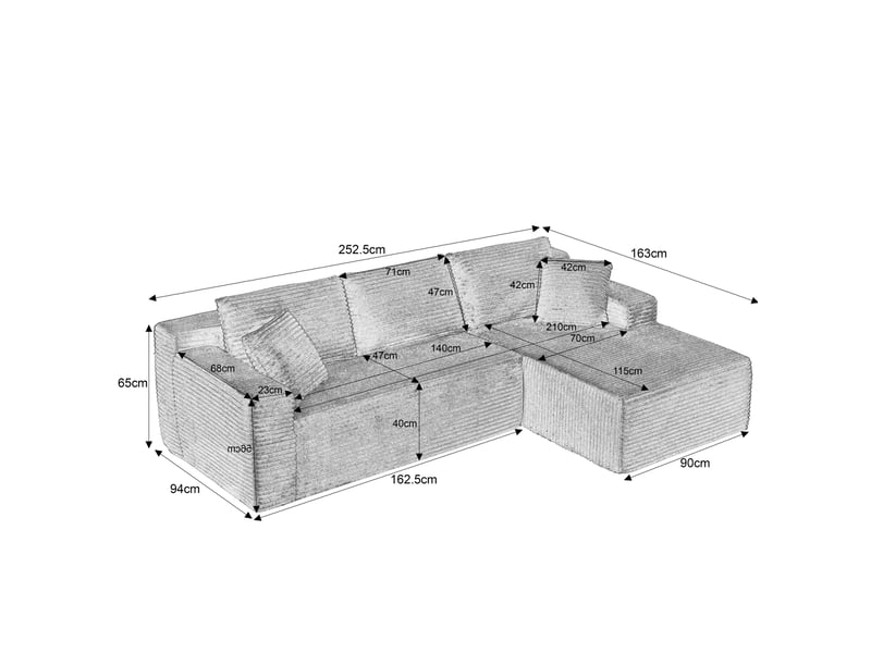  Canapé d'angle modulaire convertible avec dossier amovible et mousse à mémoire, blanc  - Conforama D