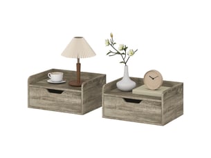 Lot de 2 tables de chevet murales, tables de nuit avec tiroir et plateau à rebords surélevés, 40x30x19,5cm, gris