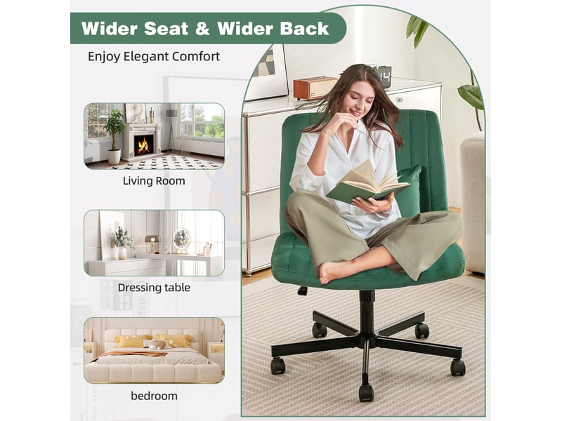  Chaise de bureau moderne verte en tissu, réglable en hauteur, pivotante 360° avec roulettes silencieuses  - Conforama E