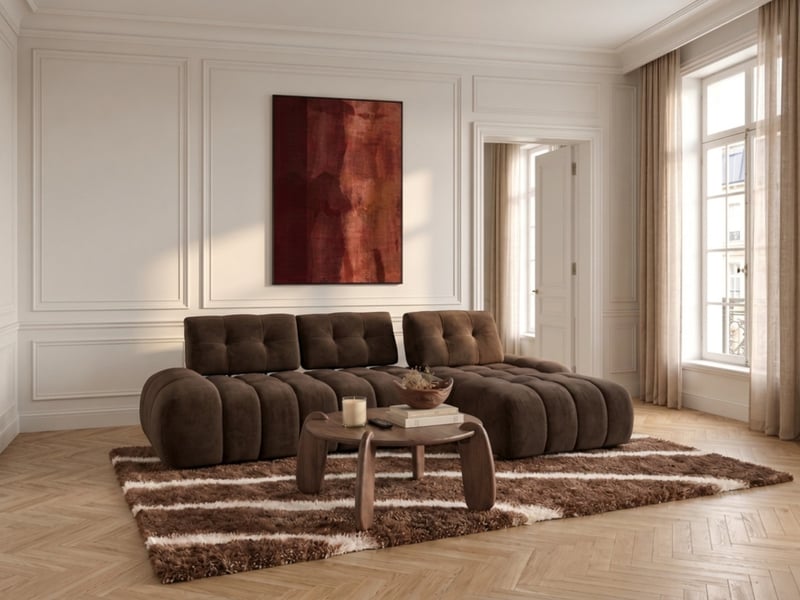 Bobochic canapé d'angle avec dossier avance recule apollon en tissu bouclette orange angle droit APOLLON - Conforama D