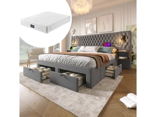 Lit avec rangement 160x200 cm <strong>MEULVA</strong>  <strong></strong> coloris gris