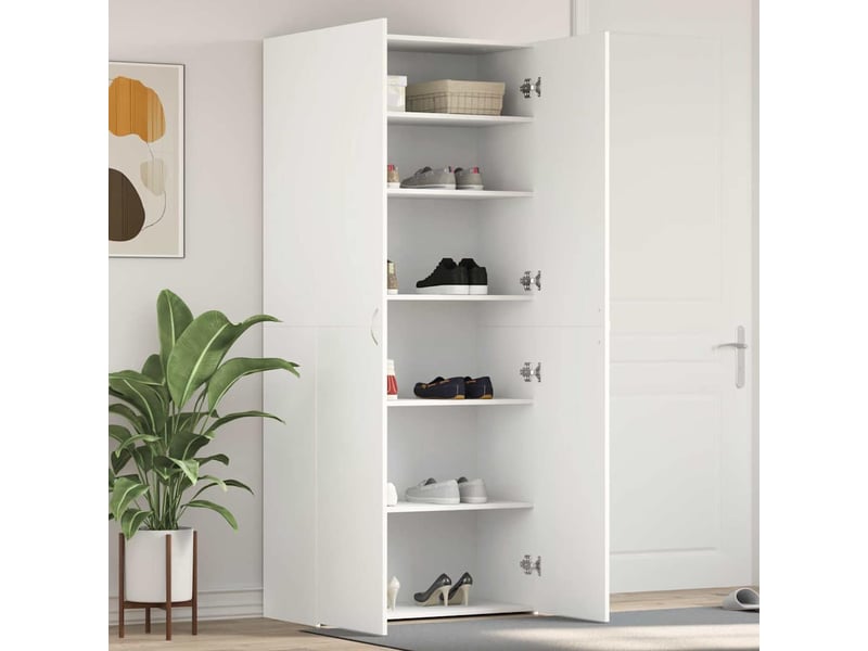 Meuble à chaussure, cabinet à chaussures 80x35.5x180 cm bois d'ingénierie blanc - Conforama B