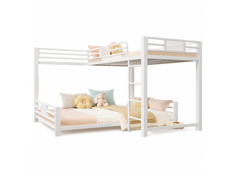 Lit superposé 90x200+140x200 cm gain de place en métal blanc - Conforama A