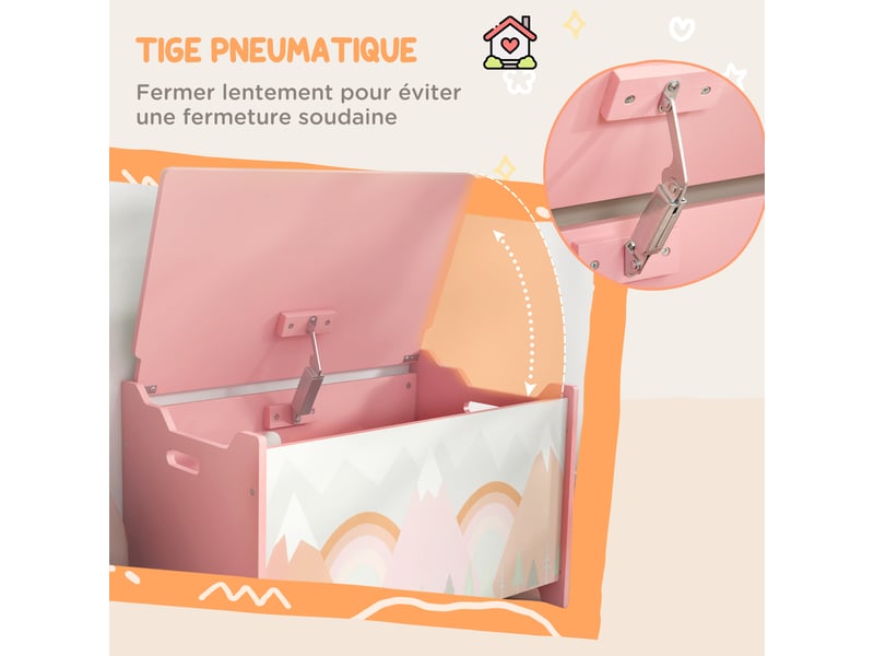  Coffre à jouet enfant coffre de rangement enfant couvercle rabattable motif de forêt coins arrondis rose 60 x 37 x 39 cm  - Conforama E