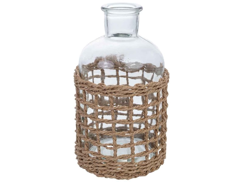  Bougeoir en verre doublé de fibres naturelles brunes d48 x 16 h cm  - Conforama A