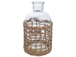 Bougeoir en verre doublé de fibres naturelles brunes d48 x 16 h cm