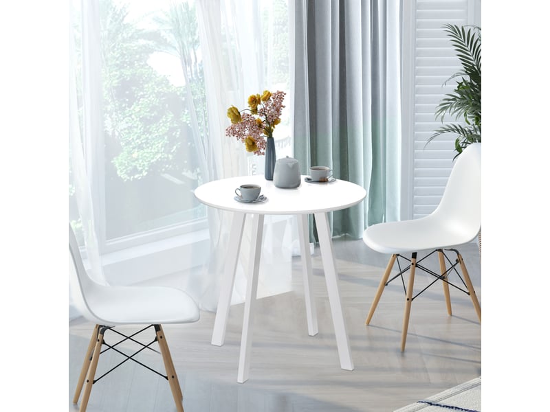  Table de salle à manger ronde pour 2 personnes avec pieds en métal, en mdf, pour cuisine, 72×75 cm, blanc  - Conforama B
