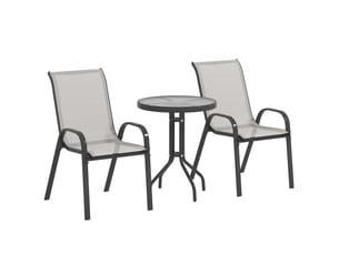 3 pièces salon de jardin extérieur ensemble de meubles 2 fauteuils empilables table basse dessus verre trempé gris clair