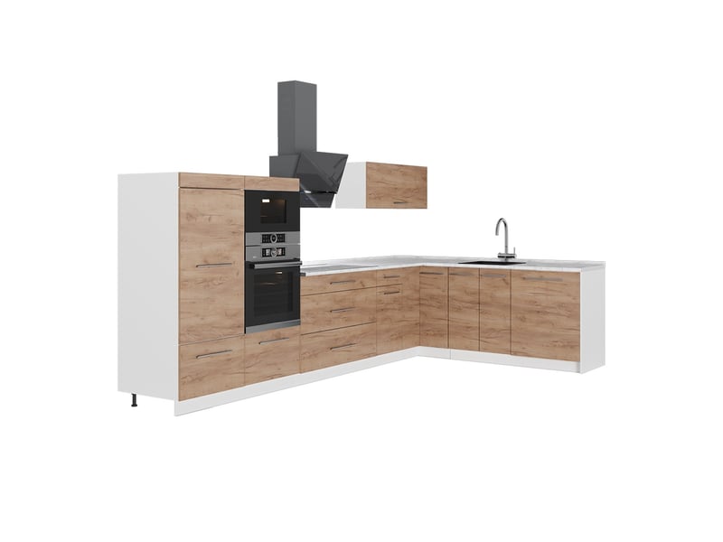 Vicco cuisine en angle, chêne de force doré, 347x51.6cm sans pt - Conforama A