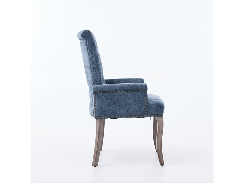  Chaise de salle à manger chenille de1895bl bleue avec pieds bois courbés et dossier capitonné  - Conforama D