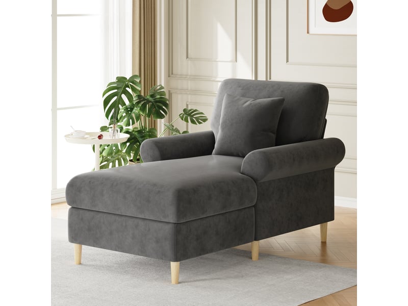Canapé de salon, canapé pour séjour, en velours, gris, dossier inclinable, avec pouf, chambre, pour salon - Conforama D