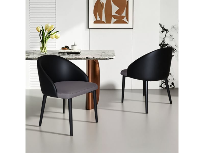 Chaise de salle à manger ergonomique – dossier noir cuir synthétique, assise gris mesh, pieds métal antidérapants – 2x - Conforama B
