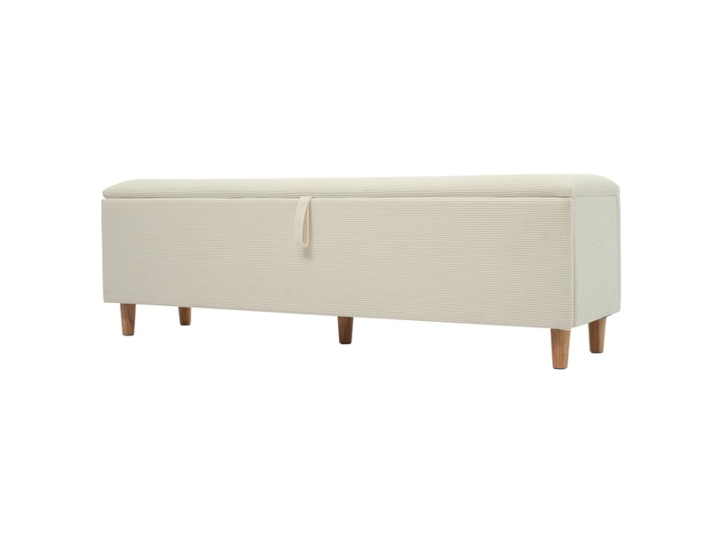  Banc de lit 175 x 38 x 46 cm beige en velours cotele, coffre de rangement a ouverture hydraulique  - Conforama D