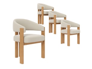 Lot de 4 chaises de salle à manger beige, dossier ergonomique, assise rembourrée, pieds métal effet bois naturel, patins réglables, charge 150 kg