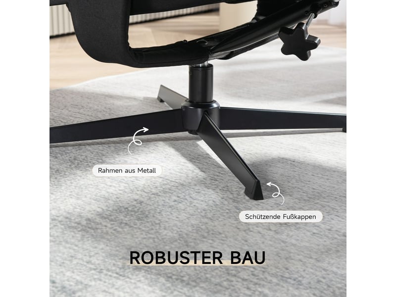  Chaise fauteuil relax repose-pieds inclus fonction inclinable fonction bascule pivotant revêtement aspect velours noir  - Conforama C