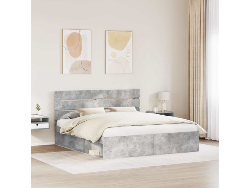  Lit double- lit adulte -  cadre de lit avec tête de lit béton 180 x 200 cm pin massif  - Conforama B
