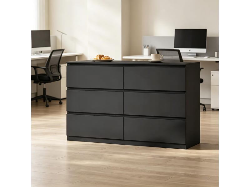  Commode 6 tiroirs sans poignées - lpospi - rangement anti-basculement bois d’ingénierie noir 120 × 75 × 40 cm  - Conforama C