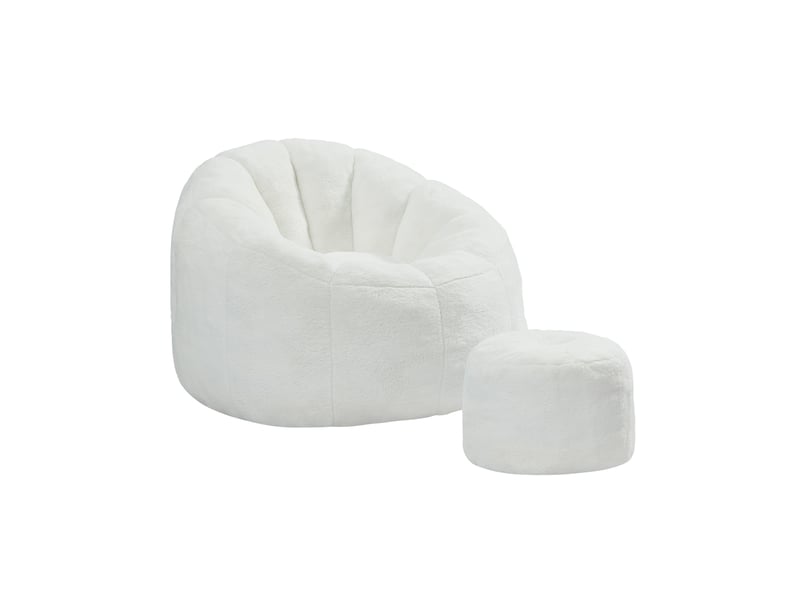  Fauteuil poire adulte fleur avec repose-pieds, 105 x 105 x 70 cm, crème  - Conforama A