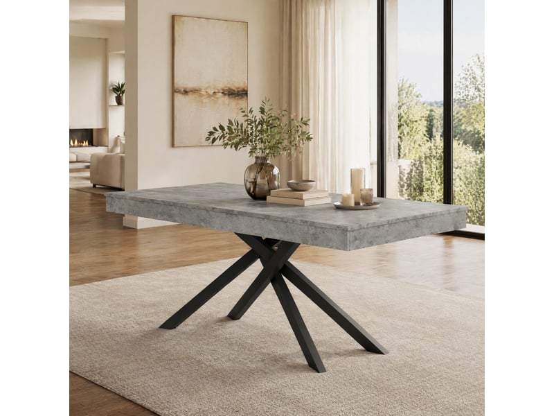 Table à manger extensible rectangulaire 140-180 x 80 cm, 6 à 8 personnes, mdf gris - Conforama B