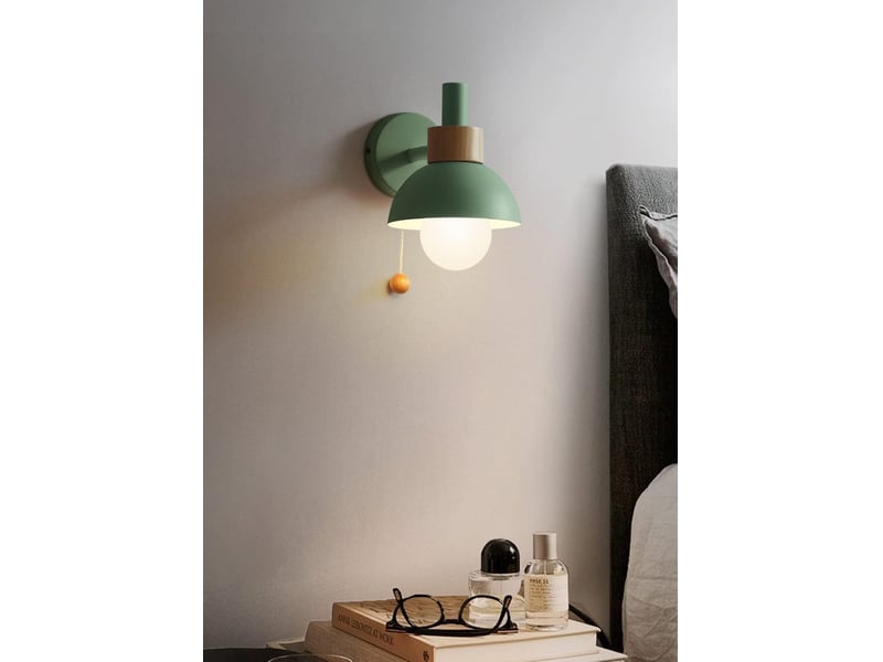  Appliques murales avec interrupteur à tirette, bois massif macaron applique murale de chevet vert ﻿  - Conforama E