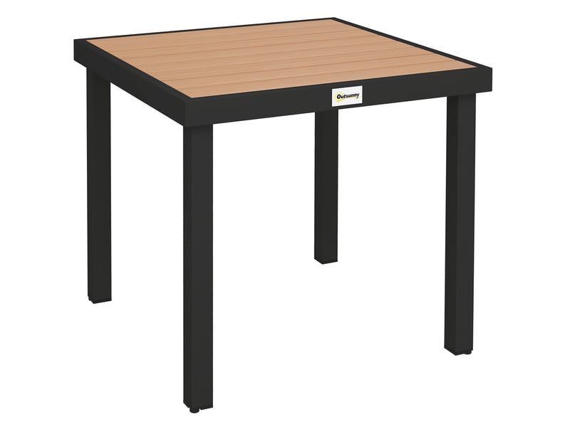 Table de jardin 78 x 78 x 74 cm naturel et noir, plateau aspect bois, cadre aluminium pour 4 personnes - Conforama A