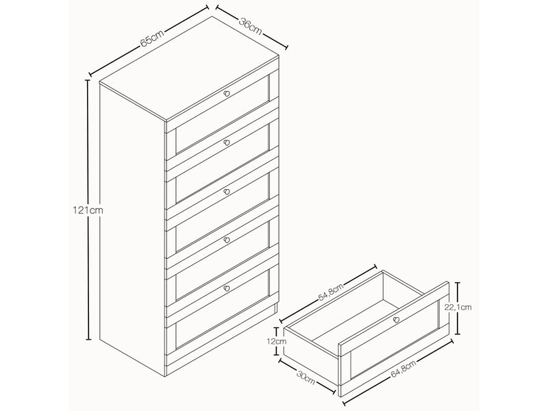  Commode altino 5 tiroirs, chambre, rangement vêtements, meuble, 121x65x36cm, gris 3332186 - Conforama D