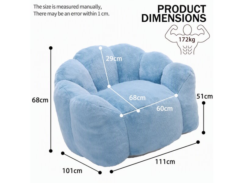 Fauteuil pouf lotus adulte, assise enveloppante en mousse et fibres, prêt à l'emploi en tissu peluche bleu - Conforama C