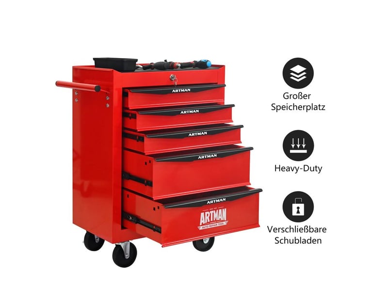  Chariot à outils - 5 tiroirs - acier - rouge et noir - 22.1 kg 52.4x33x65.6cm - Conforama C
