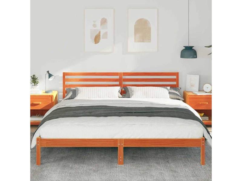  Lit double- lit adulte -  cadre de lit avec tête de lit brun  200 x 200 cm pin massif  - Conforama B