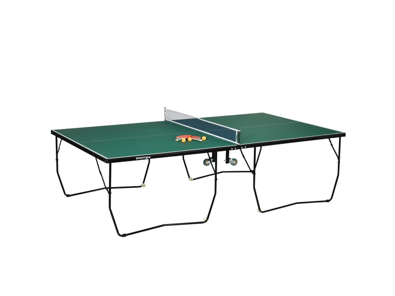  Table de tennis de table pliable verte 274 x 152,5 cm avec roulettes, filet, 2 raquettes et 3 balles incluses  - Conforama A