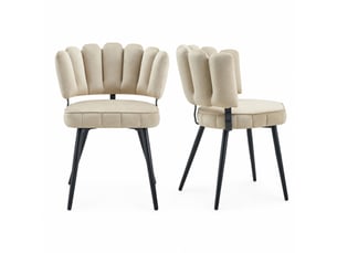 Lot de 2 chaises de salle à manger beige et noir en velours structuré, pieds en métal noir, h. 80 cm